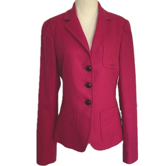 J Crew Robert Noble 100% Wool Fuscia Pink Herringbone Snatched-look Blazer Sz T8 - Picture 1 of 14